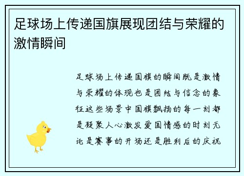 足球场上传递国旗展现团结与荣耀的激情瞬间