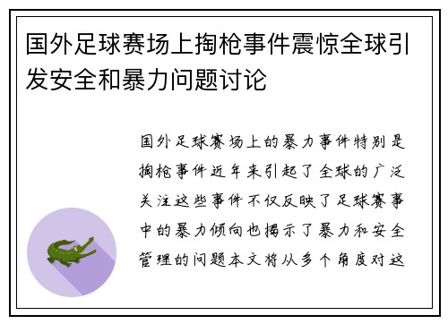 国外足球赛场上掏枪事件震惊全球引发安全和暴力问题讨论