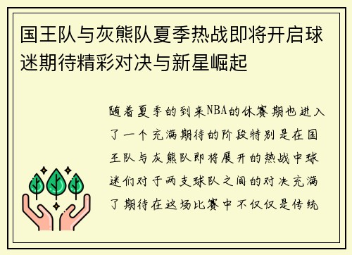国王队与灰熊队夏季热战即将开启球迷期待精彩对决与新星崛起